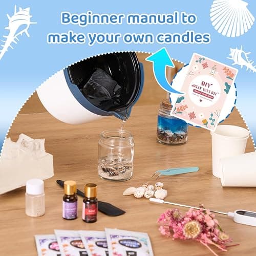 DIY Jelly Wax Candle Making Kit with Jars - Complete Transparent Gel Candle Maker Kit, Ocean Theme Gel Kit & Floral Jelly Wax Set, Includes Dried Flowers, Shells & Essential Oils thumbnail 8