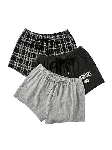 WDIRARA Women's 3 Pack Plaid Letter Graphic Pajama Shorts Lounge Shorts | Elastic Waist ,Comfortable,Home Living,Sleepwear - Image 1