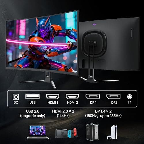 KTC 32 Inch Curved Gaming Monitor, 2K 180Hz Computer Monitor, Up to 185Hz, QHD 1500R PC Monitor 1ms with Adaptive Sync, DisplayPort/HDMI/USB, VESA Wall Mount, Tilt Adjustable, H32S5 thumbnail 8