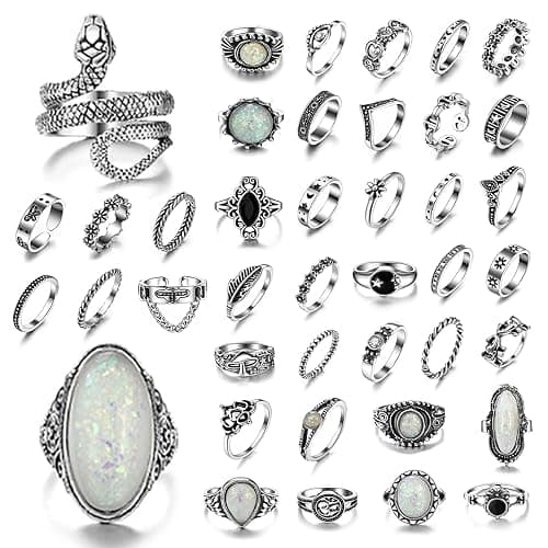 ZeriLion 42 Pcs Vintage Silver Knuckle Ring Set Cool Alt Goth Punk Rings for Women Men Adjustable Stackable Grunge Emo Aesthetic Jewelry Snake Skull Chunky Band Pack thumbnail 2