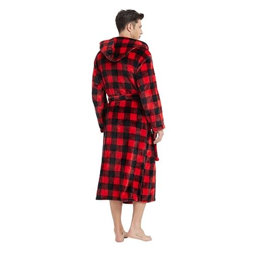 Vulcanodon Mens Robe with Hood, Fleece Bathrobe Plush Robes for Men thumbnail 2