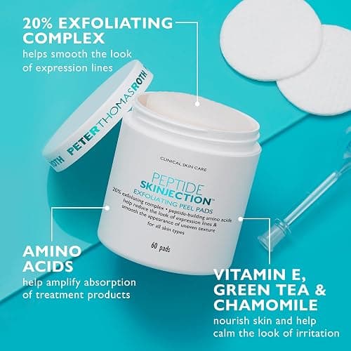 Peter Thomas Roth | Peptide Skinjection™ Exfoliating Peel Pads, For Smoothing Expression Lines & Emerging Wrinkles, Fragrance-Free, Alcohol-Free, For All Skin Types thumbnail 5