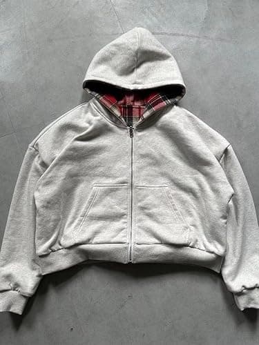 yssgtt Herren Hoodie mit Reißverschluss Reversible Karierte Jacke Y2K Kapuzenpulli Kapuzenjacke thumbnail 7