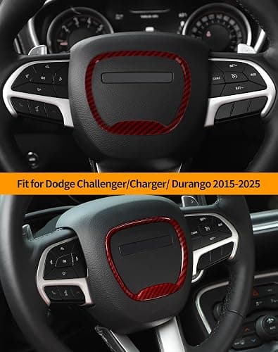 for Dodge Challenger/Charger/Durango 2015-2025 Central Control Steering Button Frame Trim Cover Interior Decoration Accessories, Red Carbon Fiber thumbnail 8