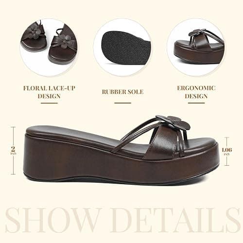 Accloris Platform Sandals Women Chunky Floral Wedge Sandals Comfortable Strap Square Toe Slip On Lightweight&Soft Wedges Chic Cute Summer Beach-Ready Shoes thumbnail 5