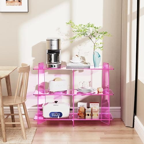 solaround Acrylic Bookshelf, Small 3 Tier Open Bookcase for Small Spaces,Sofa Table, Hallway Entry Table for Home Living Room (Pink, 39.4'' x 11.8'' x 31.5'') thumbnail 6