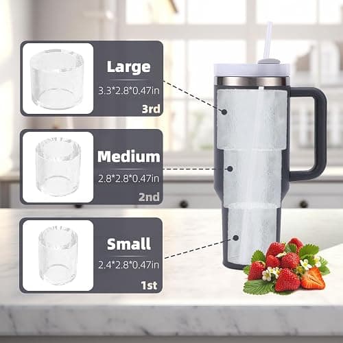 Fu Store Ice Cube Tray for Stanley Cup 30-40 oz Tumbler 3pcs Silicone Ice Cube Molds With Lid and Bin for Chilling Cocktails Whiskey Drinks Juice Coffee Easy Fill and Release Ice Maker thumbnail 6