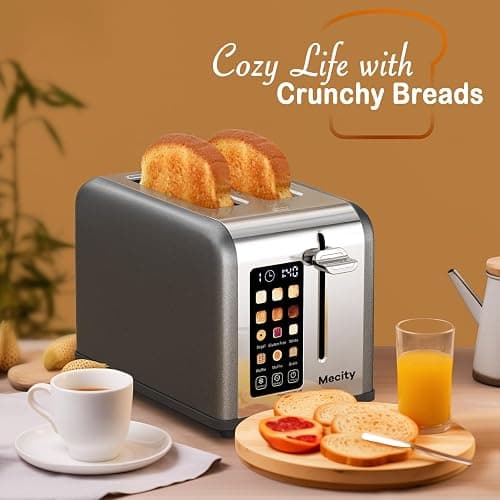 Mecity 2 Slice Touch Screen Toaster, 1.5" Wide Slot, Stainless Steel Smart Toaster for Bagels, Muffins, Waffles, Gluten-Free Breads, Defrost, Reheat, Timer, 120V 825W, Grey Pearl thumbnail 8