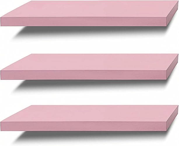 SAUMONIERES Floating Shelves Wall Shelf Solid Wood for Bathroom Bedroom Kitchen Set of 3, Pink Wall Shelves - Image 1