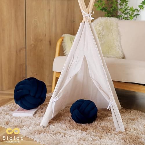 Sioloc Soft Knot Ball Pillows,Round Throw Pillow Cushion Home Decoration Plush Pillow,Throw Knotted Pillow Handmade Round Plush Pillow（7.8inches,Navy） thumbnail 5