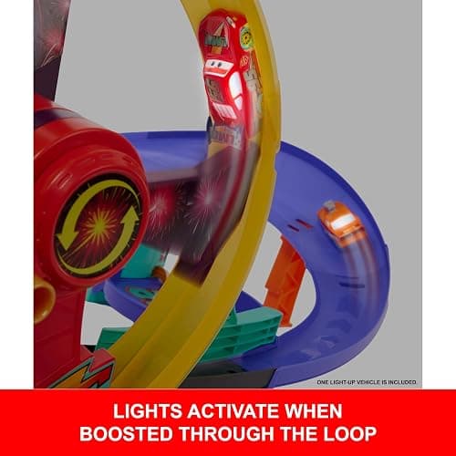 ​Mattel Disney and Pixar Cars Race to Celebrate Celebration Raceway | Toy Track Set with Light-Up Lightning McQueen, Loop & Wind-Up Kicker thumbnail 5