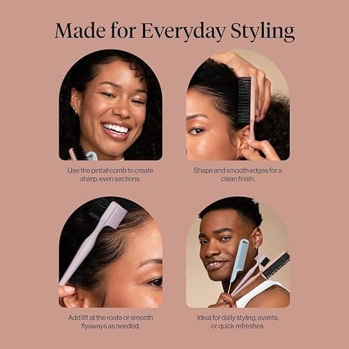 Kitsch Slick Back Hair Brush – Hair Styling Combs Kit with Pintail Comb, Edge Brush & Teasing Tool, Comb Set for Precision Parts, Smooth Edges, Volume & Slick Back Brush for Styling thumbnail 6