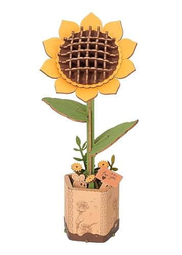 ROBOTIME 3D Puzzles Wooden Flower Sunflower DIY Model Building Kit to Build for Adults Bouquet Botanical Collection Craft Brain Teaser Puzzle Creative Gift Home Decor - Sunflower - Image 1