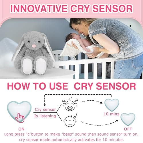 DEARBABY Baby Soother Cry Activated Sensor Toys,Heartbeat Bunny for Babies,Plush Stuffed Animal for Newborn Infants,Baby Toy Vibrating with Mom’s Heartbeat, for Girls and Boys thumbnail 7