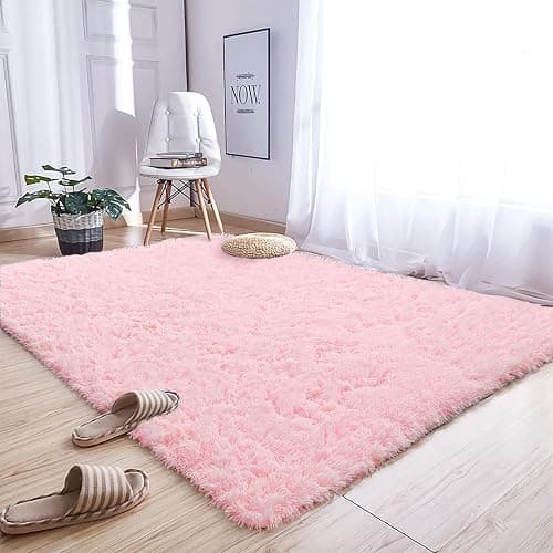 Andecor Soft Fluffy Bedroom Rugs, 4 x 6 Feet Indoor Shaggy Plush Area Rug for Boys Girls Kids Baby College Dorm Living Room Home Decor Floor Carpet, Pink thumbnail 8