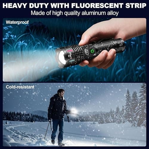 Esgreen Rechargeable Flashlights High Lumens 10000 Single 2 Modes, Super Bright LED Flashlight USB C Long Distance 3280ft, Powerful Long Lasting 10H Heavy Duty Strong Flash Light for Camping Hiking thumbnail 7