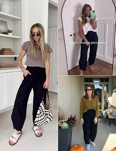 Xiaoxuemeng Womens Baggy Wide Leg Pants Casual Elastic Waisted Palazzo Harem Pants with Pockets thumbnail 4