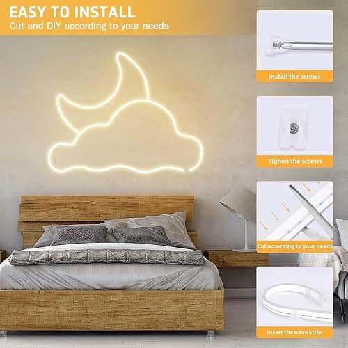 Lamomo LED Neon Lights, 12V Neutral White Dimmable LED Strip Lights, 16.4ft/5m Waterproof LED Neon Rope Lights, Silicone 4500K Neon LED Strip for Bedroom Indoor Home Decor (Power Adapter Included) thumbnail 6