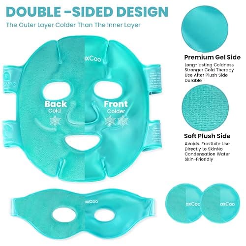 RelaxCoo Ice Face Eye Mask for Dark Circles and Puffiness Cold Warm Compress, Gel Cold Cooling Face Mask Package for Women and Men, Migraines, Headache, Stress and Relaxation thumbnail 2