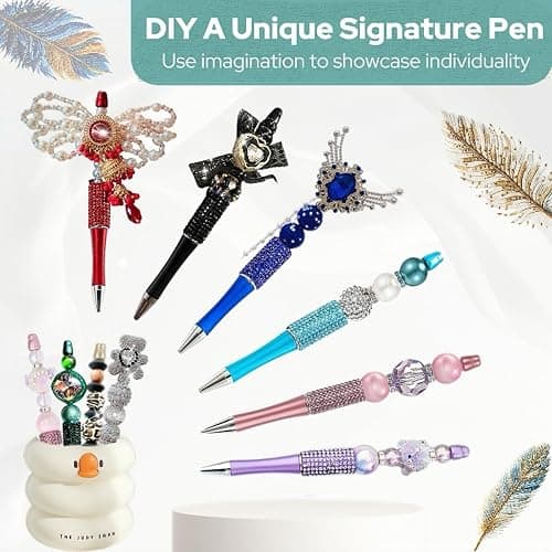 KUNHEHO 25Pcs Pink Beadable Pens Bulk Diamond Ballpoint Pens Retractable Writing Pens Bead Pens DIY Focal Beads Pens Making Kit Gifts for School Office Teacher Staff Students thumbnail 5