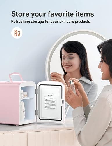 AstroAI Mini Fridge 4 Liter/6 Cans Makeup Skincare Fridge Portable Cooler and Warmer Little Tiny Fridge for Bedroom (Pink) thumbnail 7