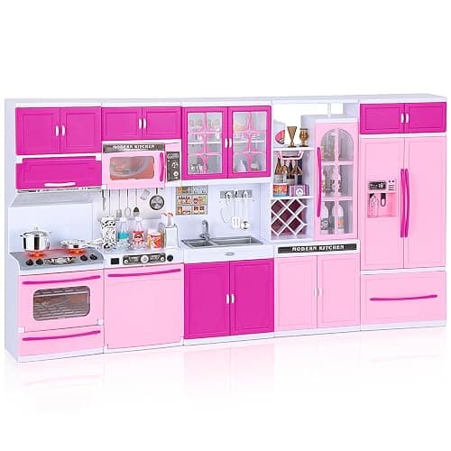 Mastom Kitchen Playset for Girls, Play Kitchen Toys for Dolls with Realistic Lights & Sounds, 56PCS Kids Pretend Play Kitchen Toy Accessories, Gifts for Toddlers Girls 3 4 5 6 Year Old - Image 1