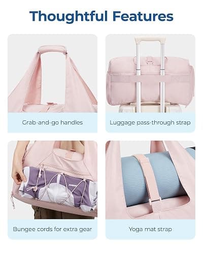 BAGSMART Sporttasche für Damen, leichte Reisetasche mit Schuhfach, Weekender mit Nassfach, Workout-Yoga-Tragetasche, Rosa thumbnail 7