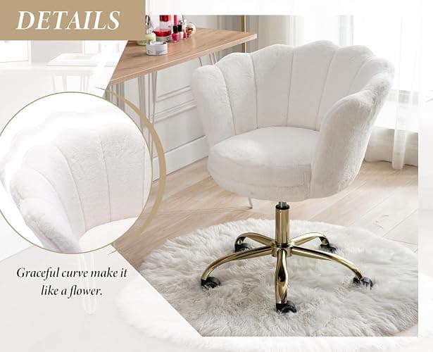 Ya-Home Faux Fur Home Office Chair Swivel Desk Chair with Adjustable Height for Home Office/Bedroom, White thumbnail 3