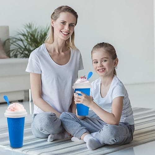 Jairuty Slushie Maker Cup, Quick Frozen Magic Cups for Homemade Milk Shake Ice Cream Maker, Double Layer Squeeze Slushy Maker Cup, Birthday Gifts for Kids,Friends,Family (Bule) - Bule - 350ML thumbnail 8