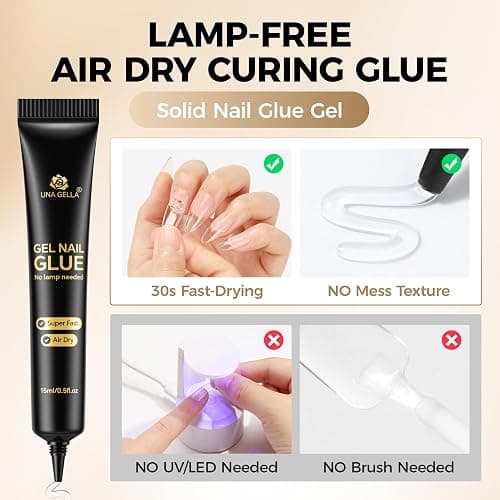 UNA GELLA Nail Glue Strong Gel No U V, 15g*2pcs Nail Glue for Press Ons No Lamp Needed, Quick Dry Semi Solid Nail G LUE, Super Strong Gel glue for Nails Long Lasting Extension DIY Kit thumbnail 2
