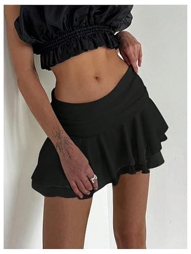 MakeMeChic Women's Ruffle Mini Skirt Tiered Layer Mesh Sheer Flared Rave Party Skirts thumbnail 2