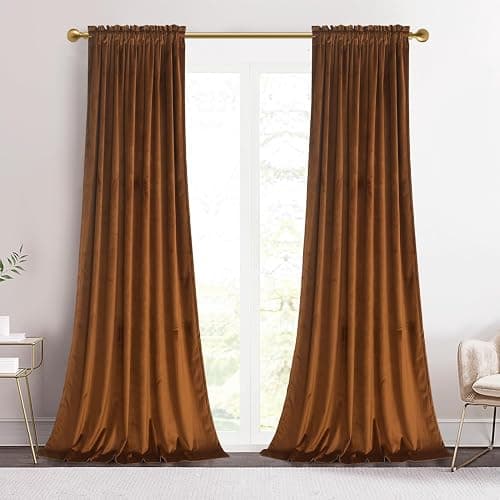 Roslynwood Brown Velvet Curtains 84 inches Length - Curtains Block Light Rod Pocket Thermal Insulated Window Panels Soft Curtain Drapes for Holiday Decor, W52 x L84, 2 Panels - Image 1