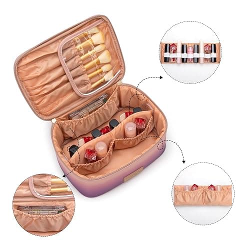 Montana West X Wrangler Travel Makeup Bag 2pcs Set Large Cosmetic Bag with Makeup Brush Holder Portable Make Up Organizer Cute Toiletry Bag with Divider and Handle for Women Gradient thumbnail 4