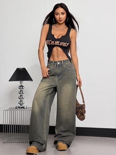 OYICAI Womens Baggy Jeans Wide Leg Denim Pants Y2k 90s Vintage Hip Hop Loose Long Trousers Streetwear thumbnail 5