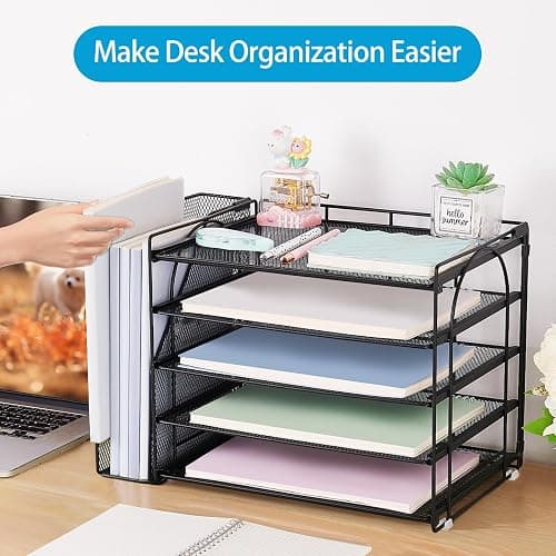AUPSEN Desk Organizers and Accessories, 5-Tier Desktop Paper File Organizer with Removable File Holder, Desk Accessories & Workspace Organization for Home Office Supplies (Black) thumbnail 4