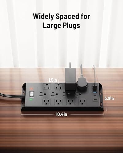 Surge Protector Power Strip 4800J, LeZone 10Ft Long Extension Cord Flat Plug, 12 Outlets 2 USB C 2 USB Ports, Wall Mountable, 20W Desk Charging Station, Black thumbnail 6