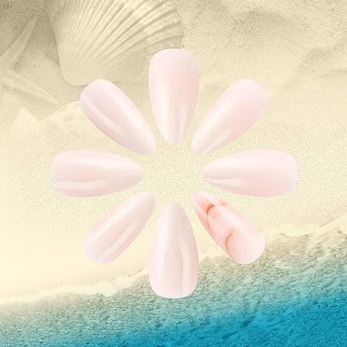 Flower Press on Nails Medium Almond SWEKKE Handmade Fake Nails 3D Orange False Nails with Floral Shell Designs Glossy Glue on Nails Summer Acrylic Nails for Women Girls 24 Pcs thumbnail 4