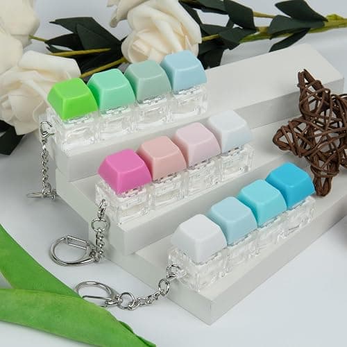 3 PCS Keyboard Fidget Toy, Keyboard Fidget Keychain 4-in-1 Keyboard Decompression Button Finger Clicker Toys, Button Stress Relief Fidget Valentines Gifts Stuffers for Kids Women(Blue Pink Green) thumbnail 2