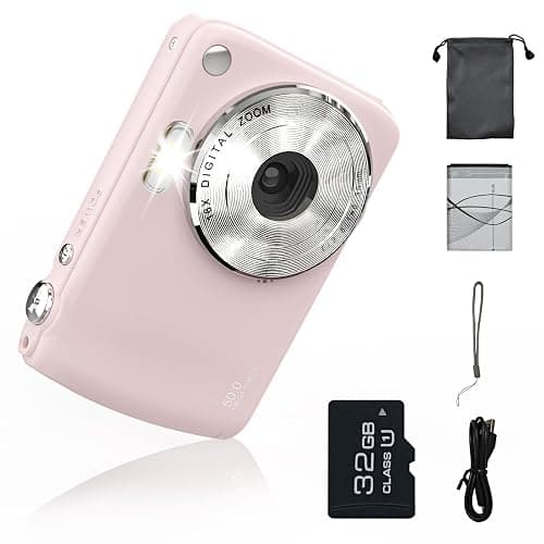 Digital Camera for 50MP FHD 1080P, Digital Point and Shoot Camera with 16X Zoom Anti Shake, Indoor&Outdoor Travel Compact Small Camera Gift for Boys Girls Kids Camera with 32GB Card, Pink - Image 1