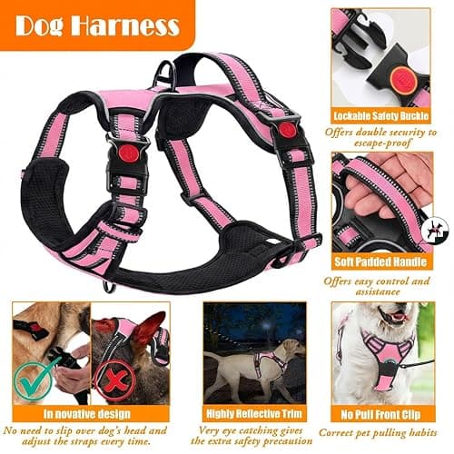 LOBEVE No Pull Dog Harness, Collar & Leash Set | Includes Dog Seat Belt, Collapsible Bowls & Poop Bag Dispenser. Ideal for Training, Walking, Hiking. Fits Small to Large Dogs(Pink-XL) thumbnail 4