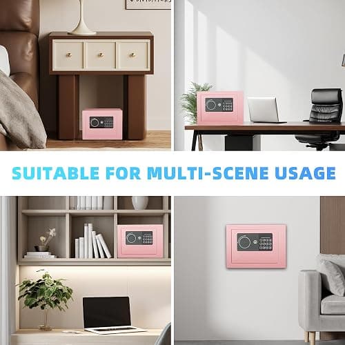 Digital Electronic Money Safe, Steel Security Lock Box with Keypad, Office Hotel Business Jewelry Gun Cash Safe, 0.23 Cubic Feet, 9.06" W x 6.69" D x 6.69" H（pink） thumbnail 7