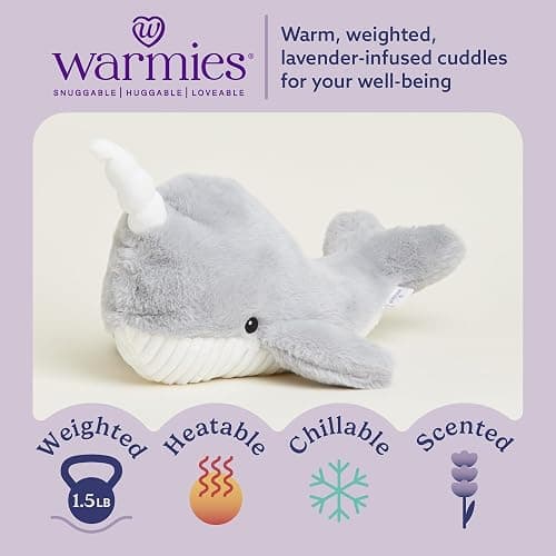 warmies Microwavable & Weighted Stuffed Animals, Narwhal - Heated Stuffed Animal Plushie for Warmth & Comfort - Cute Soft Plush Toys for Adults & Children (Boys, Girls, Babies & Toddlers) thumbnail 2