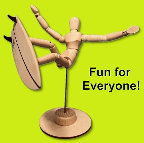 CRAFTED INGENUITY The Stokies Wooden Surf Art Figurine – 5.5” Posable Surfer with 4.5” Twin-Fin Fish Surfboard | Retro Surf Decor, Coastal Home Display, Unique Surfer Gift thumbnail 9