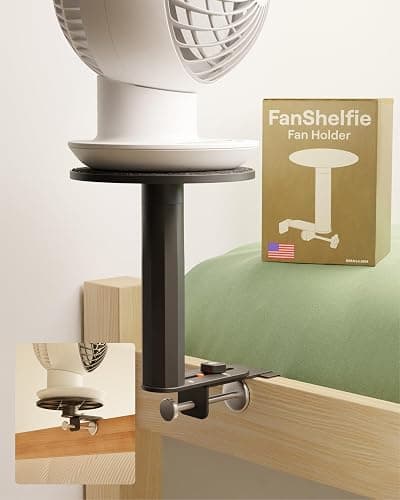 FanShelfie Adjustable Fan Holder for Dorm Room, Bunk & Lofted Bed, College Essentials for Boys & Girls, Patented Height & Distance Design, Compatible with Popular Dorm Fans, 2 Height Options (Black) - Image 1