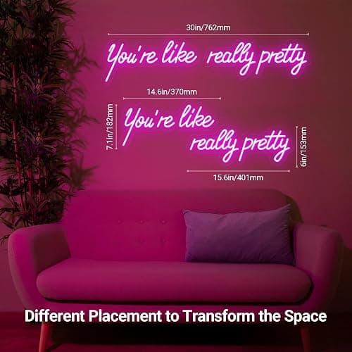 30IN Large You're Like Really Pretty Neon Sign, Dimmable Pink Handmade Led Neon Light for Salons, USB Power Bathroom Bedroom Girls Makeup Room Bachelorette Party Home Birthday Gift thumbnail 3