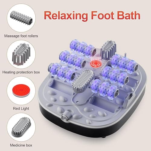 GEHONA Collapsible Foot Spa Bath with Heat,Foot Massager with Two Side Supports,Leakage Protector,Temperature Control,Bubbles,Red Light,Timer,Feet Spa Tub,Feet Soaker,Gifts (Black) thumbnail 3