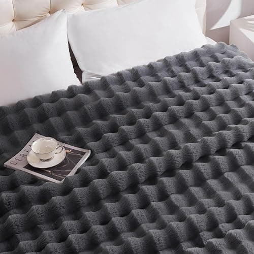 Anysay Heated Blanket Throw with 1/2/4/6/8 Hours Auto-Off 10 Heat Level, 50'' * 60'' Cozy Faux Rabbit Fur Bubble Electric Blanket with Overheat Protection(Dark Grey) thumbnail 5