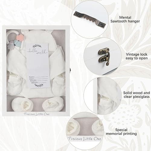 Jetec 12 x 16 Large Baby Shadow Box Set White Keepsake Frame Case with Linen Back Hello World Newborn Sign Ink Pad Wood Memory Shadow Box with Glass Cover Baby Print Announcement for Wall Display thumbnail 5