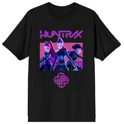 Kpop Demon Hunters Huntrix Trio in Color on Black Short Sleeve Adult T Shirt - Image 1