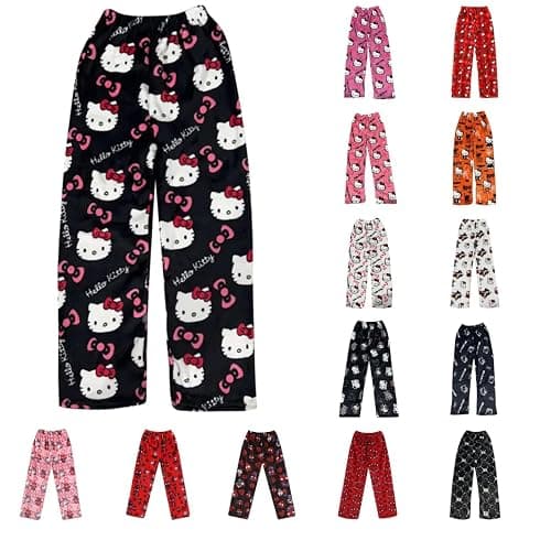 Pyjamahose Damen Lang, Pyjama Hose Damen Flanell Schlafanzughose Flauschig Schlafanzug Hosen Y2K Anime Cartoon Kuschelhose Zuhause Schlaf Schlafhose Bequeme Schlafanzughosen für Teenager Mädchen - Image 1